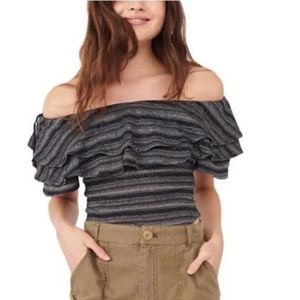 NWT Free People Heirloom Striped Ruffle Top Blouse